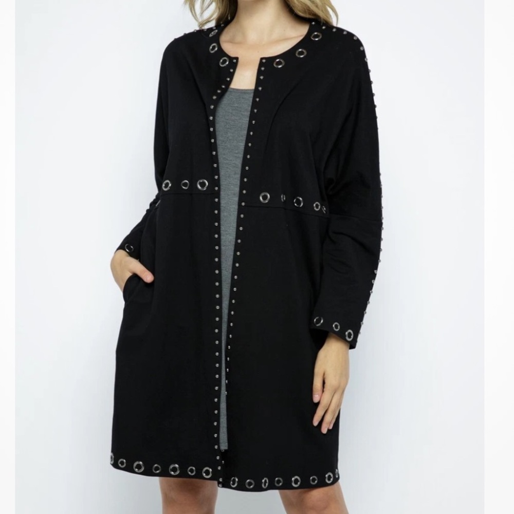 Porter Collective Black Studded Grommet Long Tunic Duster Jacket Women’s Size L